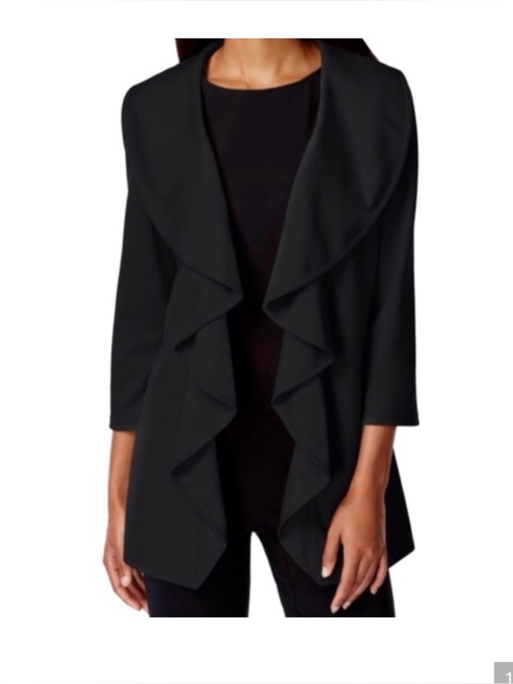 Calvin Klein Black Ruffle-Front Open Jacket